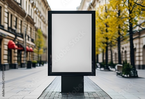 A blank billboard mockup standing prominently in an urban street setting photo