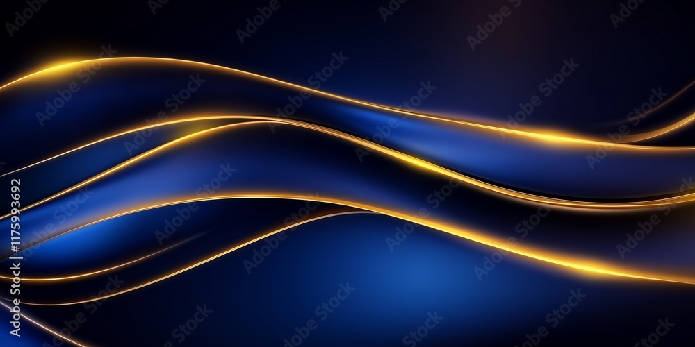 Obraz premium Golden waves flowing on dark blue background: abstract elegant design