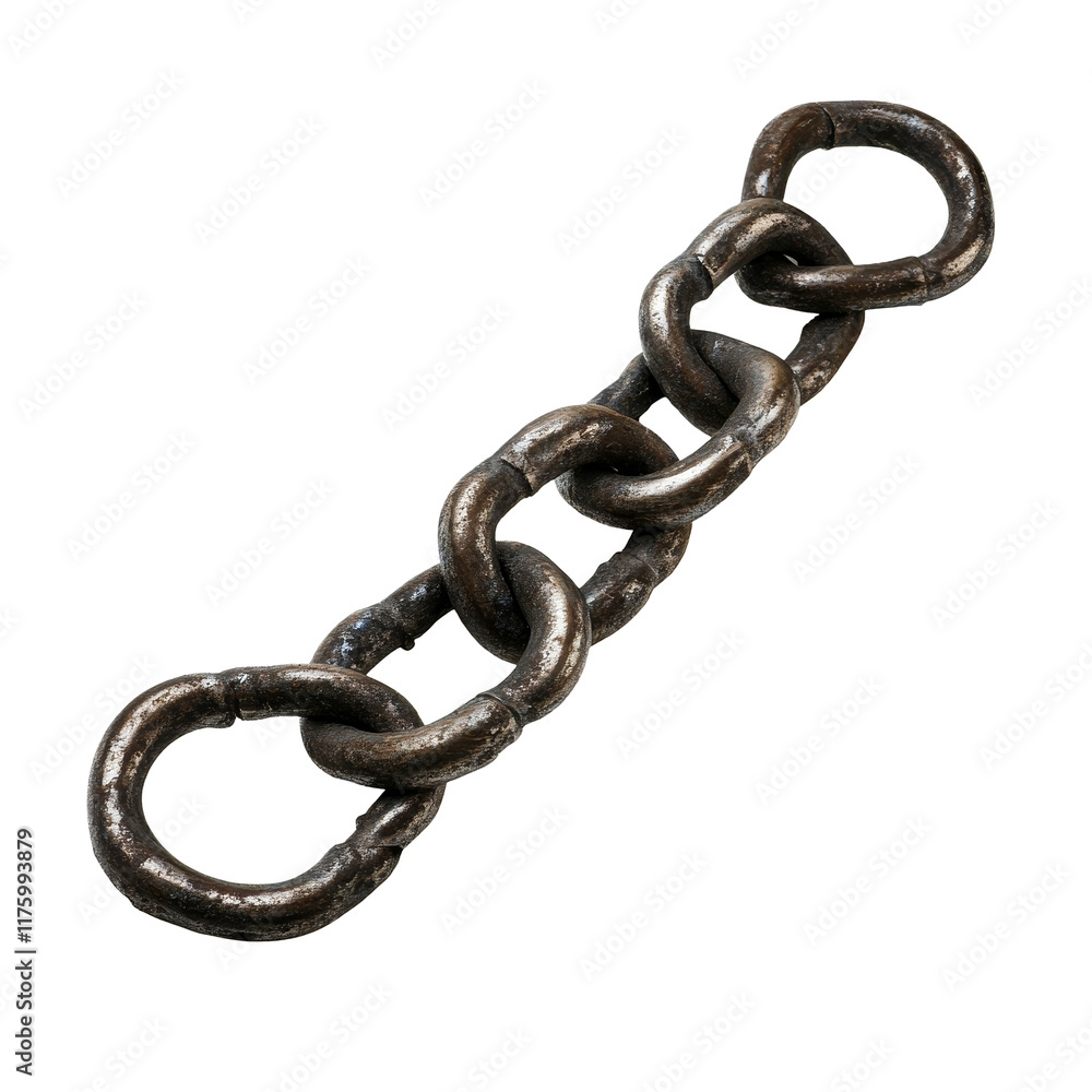 Fototapeta premium A close up of an iron chain resting on a transparent background showcasing its links and texture, iron chain, isolated transparent background