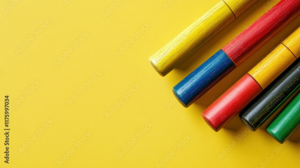 Colorful wooden sticks on yellow background. Colorful wooden sticks on yellow background.