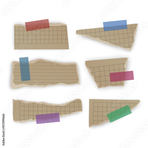 Set of torn paper fragments isolated on background, Vector illustration