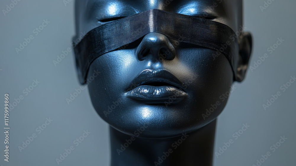 Mannequin head with a black blindfold Mannequin head with a black blindfold