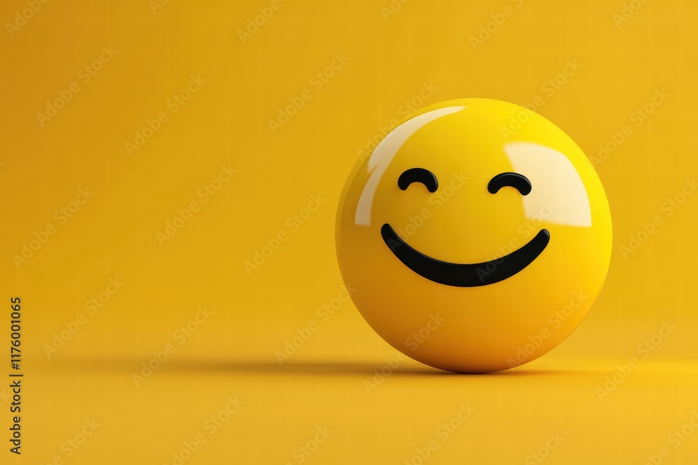 Fototapeta premium Bright Yellow Smiley Face on Vibrant Yellow Background