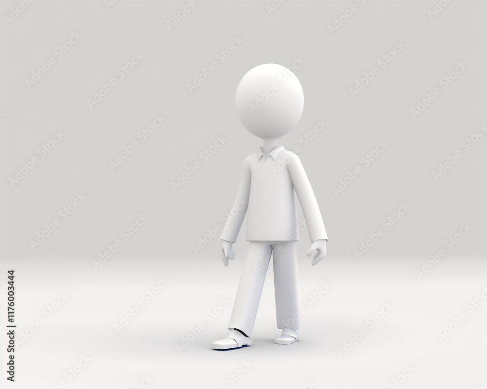 Minimalistic 3D Illustration of a Standing Figure in White, Perfect for Concept Art and Design Projects Minimalistic 3D Illustration of a Standing Figure in White, Perfect for Concept Art and Design Projects