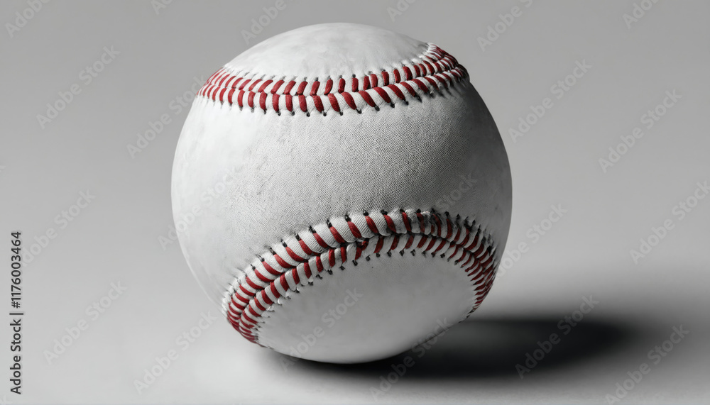 Classic baseball resting on a smooth surface, showcasing its stitching and texture with elegant simplicity Classic baseball resting on a smooth surface, showcasing its stitching and texture with elegant simplicity