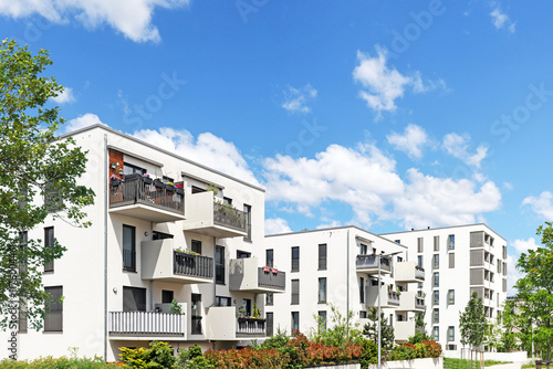 Photography Cityscape of a residential area with modern sustainable apartment buildings, new