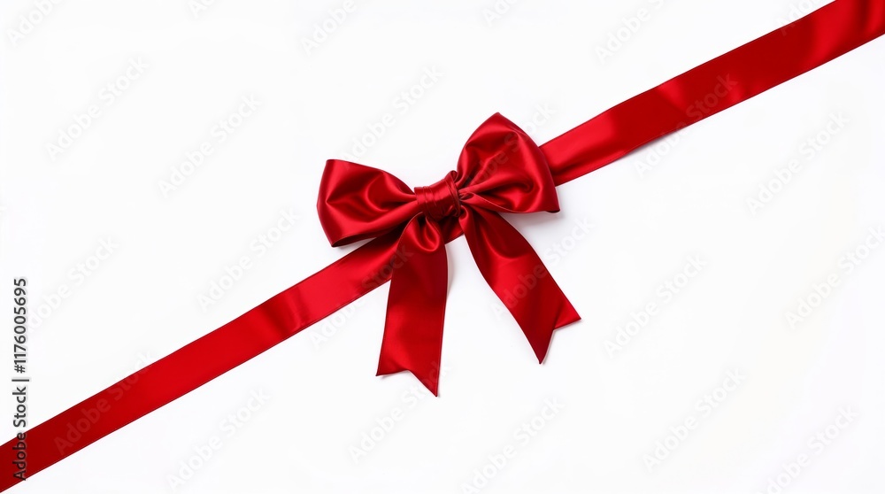 Glossy red satin ribbon bow on white background in vibrant isekai anime style Glossy red satin ribbon bow on white background in vibrant isekai anime style