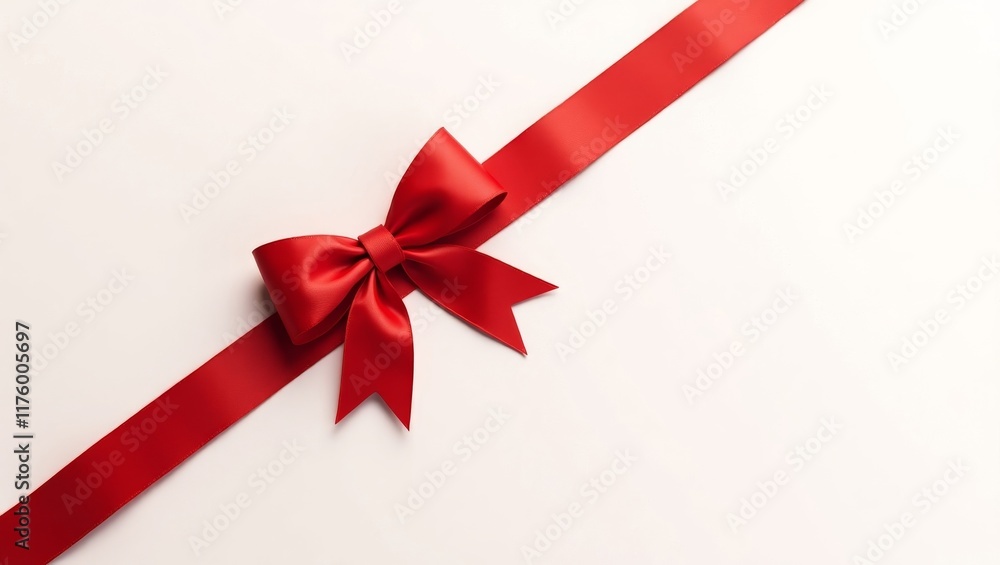 Minimalistic red satin ribbon bow on white background Minimalistic red satin ribbon bow on white background
