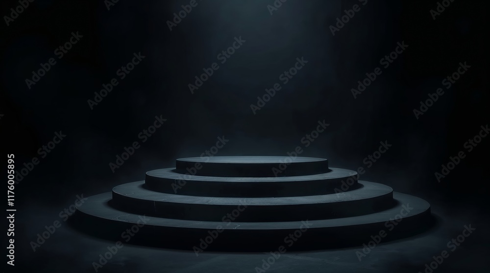 Fototapeta premium Surreal black tiered platform with ethereal lighting