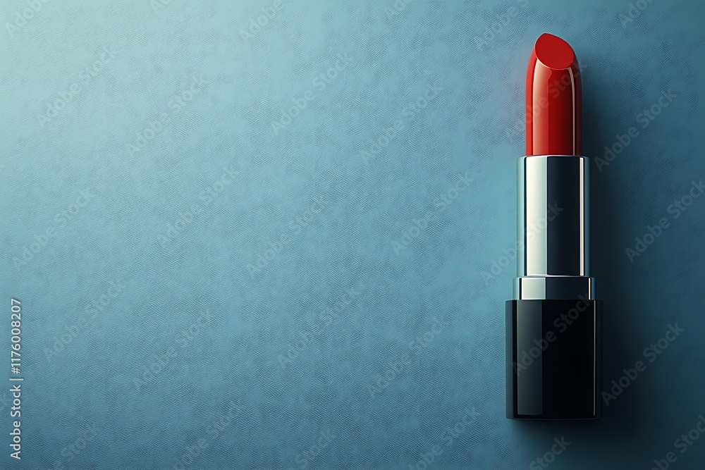 Red Lipstick on a Textured Blue Background Red Lipstick on a Textured Blue Background