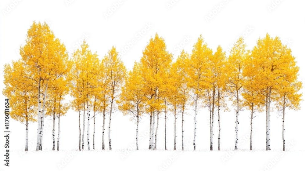 custom made wallpaper toronto digitalGolden aspen trees in a row on snowy ground, isolated on white.