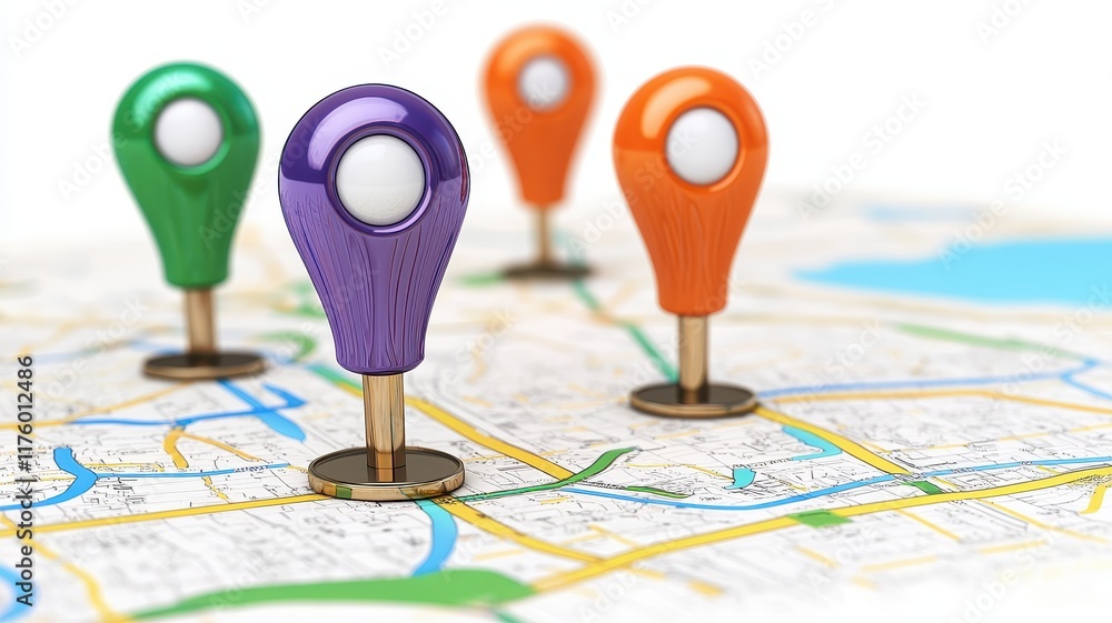 Cargo Route Concept. Colorful map pins on a city map, representing locations and navigation. Cargo Route Concept. Colorful map pins on a city map, representing locations and navigation.