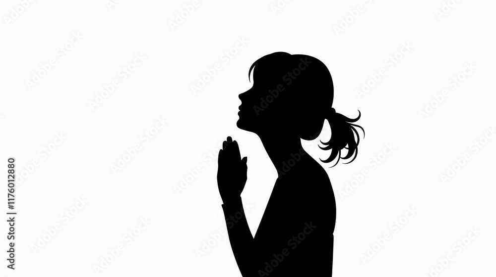 Silhouette of a woman in prayer, embodying faith and hope. A poignant image representing deep spiritual connection and forgiveness. Silhouette of a woman in prayer, embodying faith and hope. A poignant image representing deep spiritual connection and forgiveness.