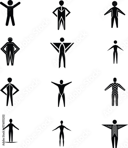 Human stick figure pictogram vector icon.Human Action Poses Postures Stick Figure Pictogram Icons