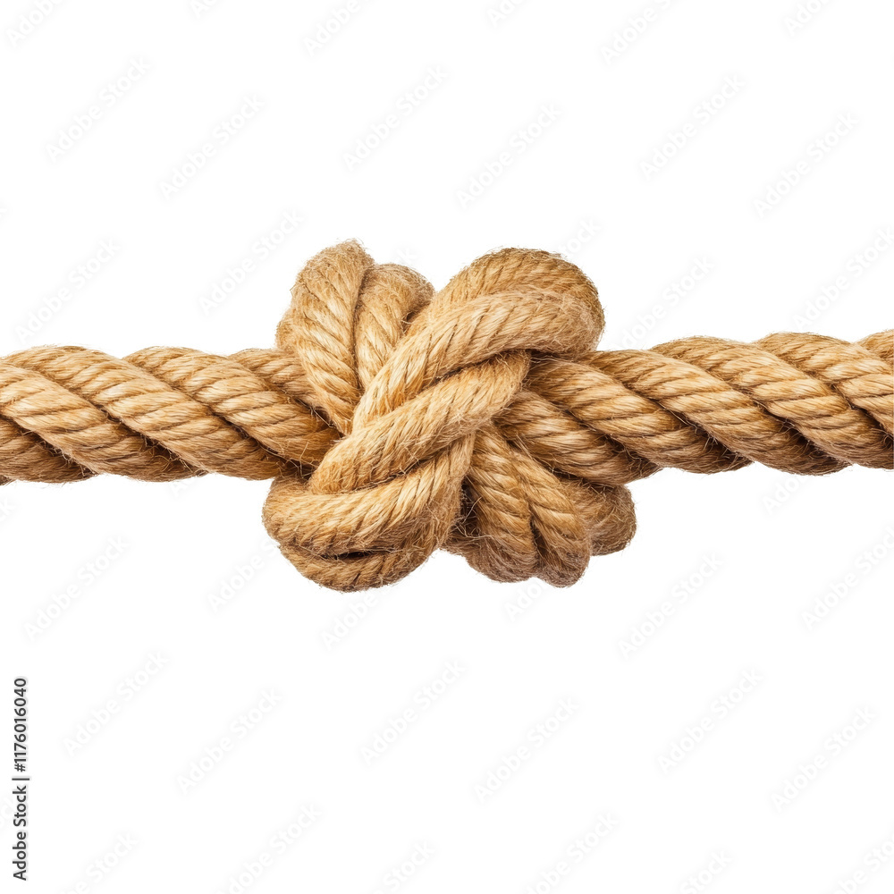 Rope tied with a knot, showcasing craftsmanship and strength against a clean transparent background, rope with knot isolated on transparent background Rope tied with a knot, showcasing craftsmanship and strength against a clean transparent background, rope with knot isolated on transparent background
