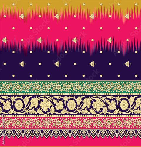 A bold fusion of geometric ornaments and abstract textile textures, designed for fashion-forward wallpaper and stylish gift wraps.