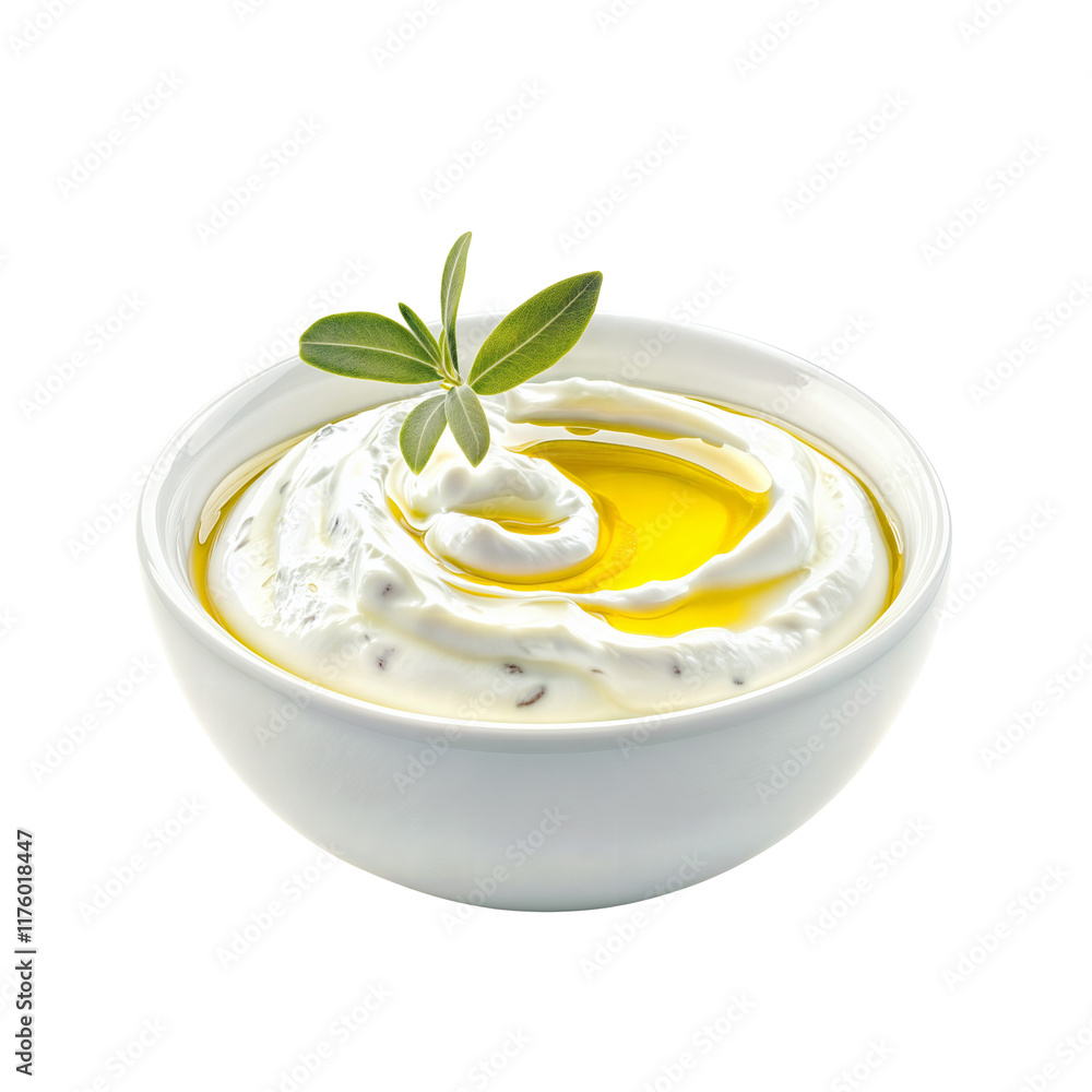 A bowl of tzatziki sauce garnished with fresh herbs. isolated over transparent background, PNG, cut-out
A bowl of tzatziki sauce garnished with fresh herbs. isolated over transparent background, PNG, cut-out