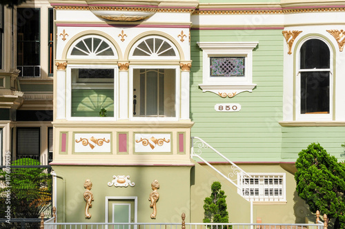 San Francisco, CA, USA. April 24, 2012: Colorful Victorian architecture of the Painted Ladies in San Francisco.