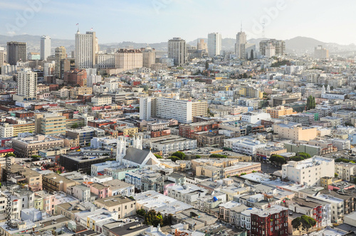 San Francisco, CA, USA. April 24, 2012: Aerial view of the bustling streets and skyscrapers of San Francisco, California. photo