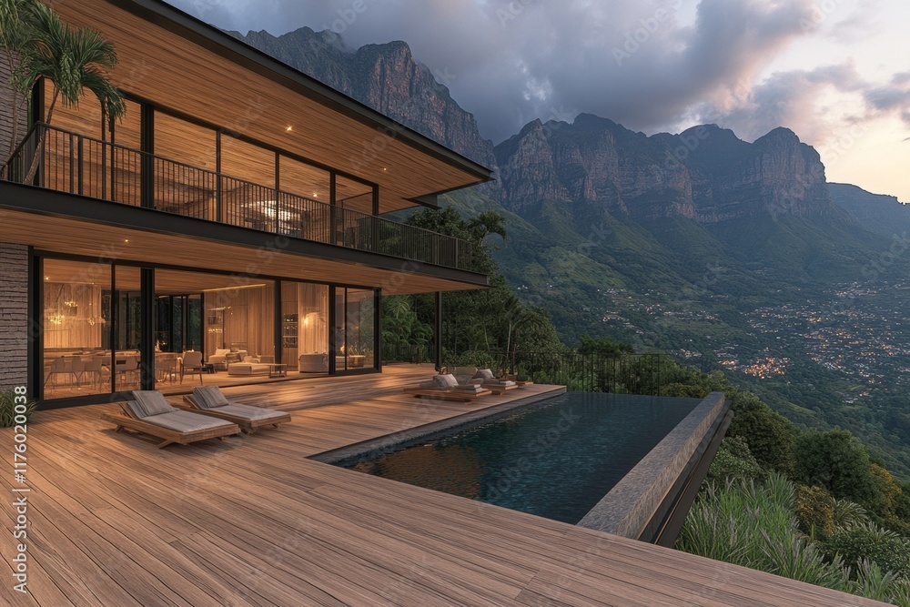 Fototapeta premium A modern house design with expansive open areas, ample windows, and practical room arrangements