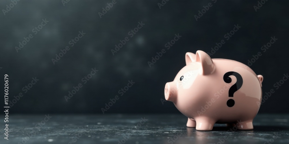 Fototapeta premium Uncertain Financial Future A Pink Piggy Bank with a Question Mark