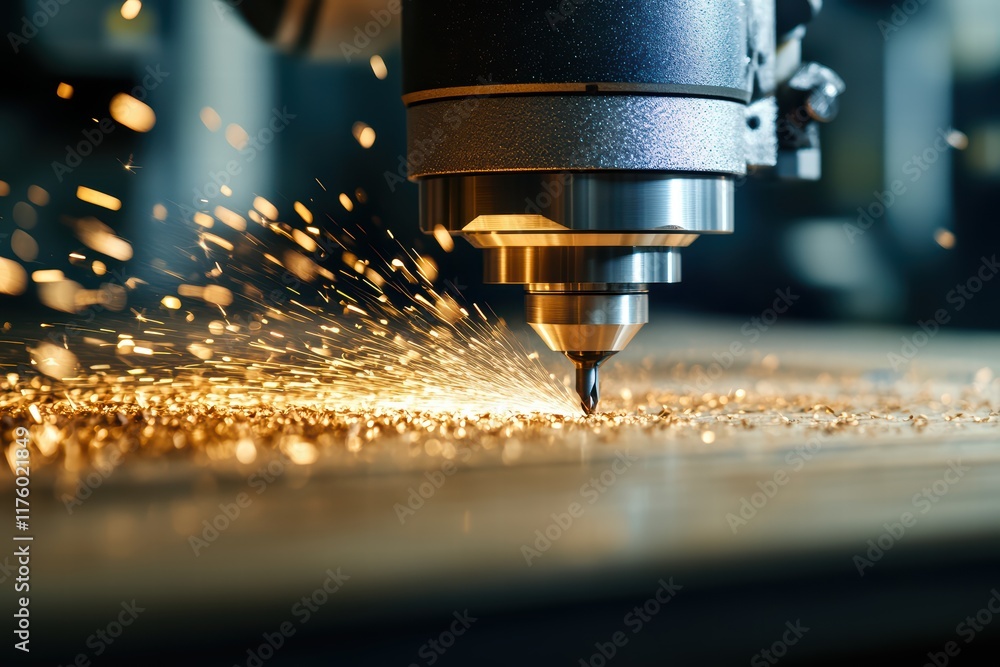 High Precision CNC Machine Cutting Metal with Sparks Flying High Precision CNC Machine Cutting Metal with Sparks Flying