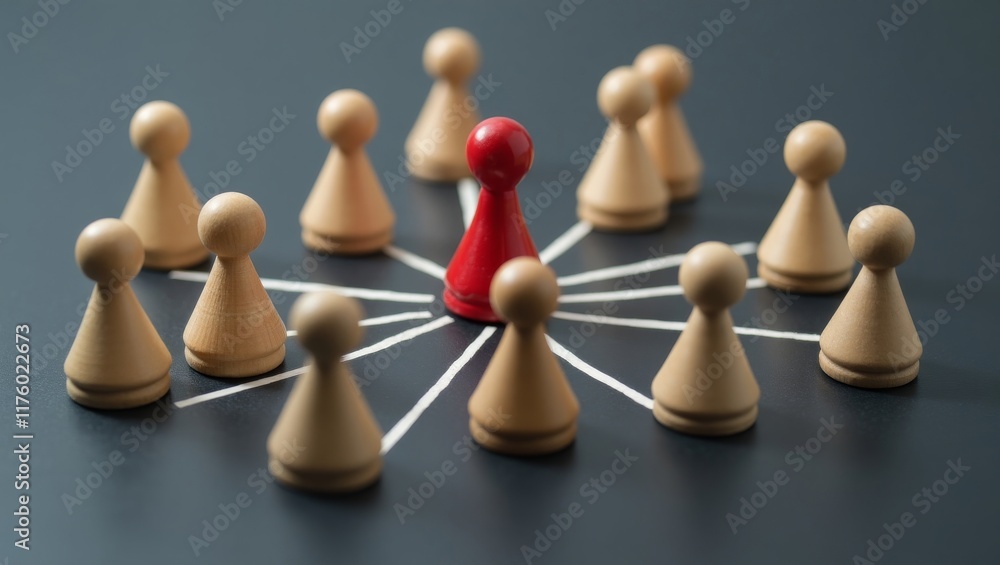Leadership and networking concept with central red figure Leadership and networking concept with central red figure