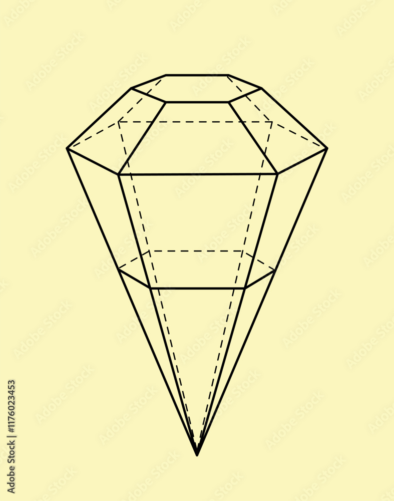 3D geometric outline shape. Volumetric geometric figure. Geometrical object. Template and layout. Educational materials for schoolchildren. Linear vector illustration isolated on yellow background 3D geometric outline shape. Volumetric geometric figure. Geometrical object. Template and layout. Educational materials for schoolchildren. Linear vector illustration isolated on yellow background