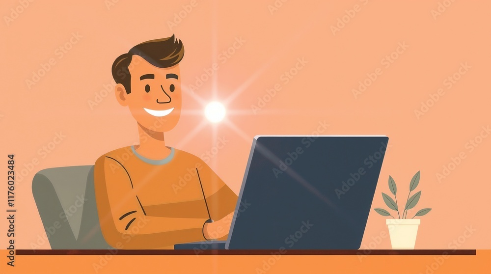 A smiling person is working remotely on a laptop at home A smiling person is working remotely on a laptop at home