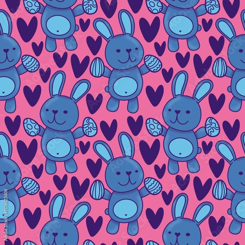 Spring animals seamless rabbit and easter eggs pattern for wrapping paper