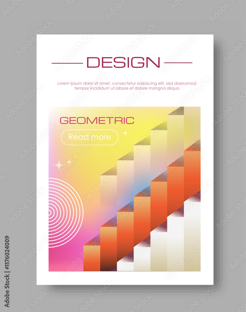 Fototapeta premium Abstract gradient poster. Orange volumetric stairs. Dynamic cool effect. Modern art object. Graphic element for website. Flat vector illustration isolated on beige background