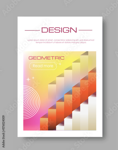 Abstract gradient poster. Orange volumetric stairs. Dynamic cool effect. Modern art object. Graphic element for website. Flat vector illustration isolated on beige background