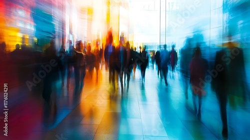 Wallpaper Mural Long exposure picture of business people walking in a bright office lobby, moving fast with blur. AI generated picture.  Torontodigital.ca