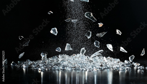 shattered glass fragments falling on black history