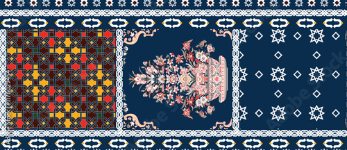 A seamless textile design inspired by traditional Indian block prints, featuring floral and geometric patterns for handcrafted wallpapers and ornate gift wraps.