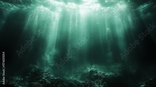 Underwater Scene with Sunlight Rays Penetrating Ocean Depths. Generative AI photo