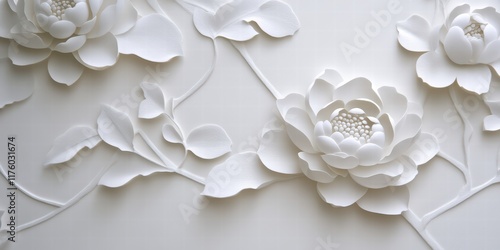 Elegant White Floral Relief Art with Textured Background
