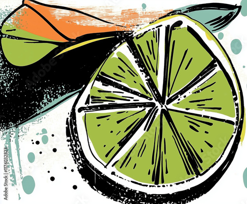 Green lime vintage ink stamp