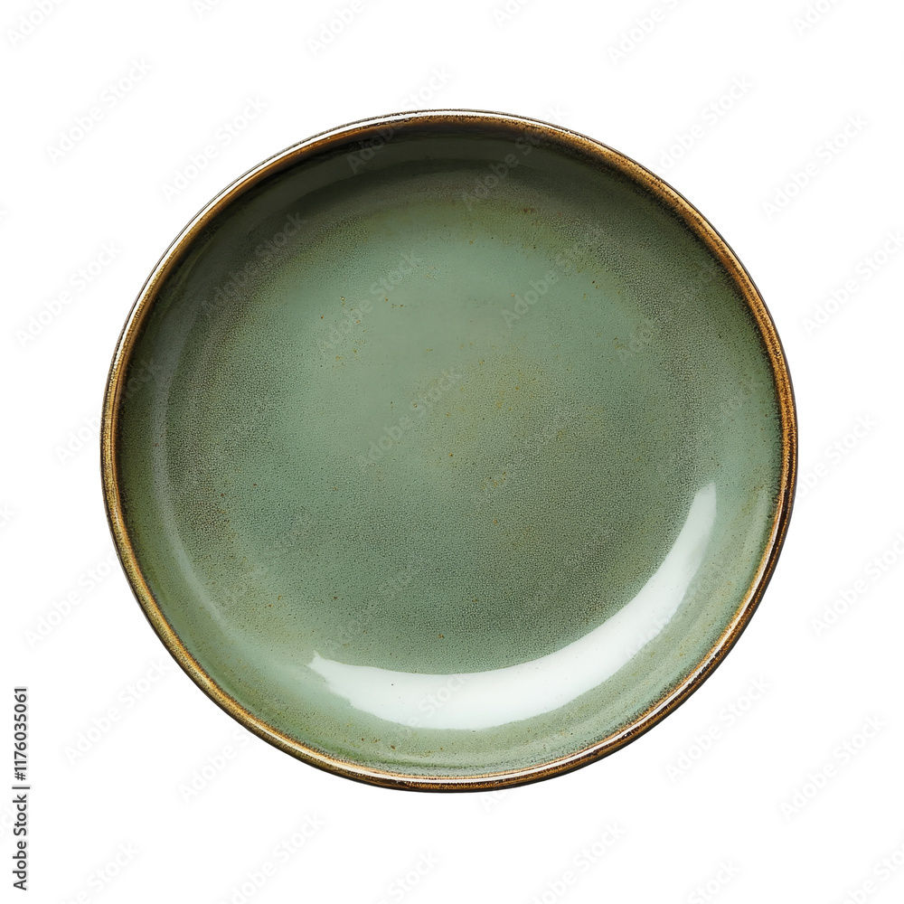 Green ceramic plate with a smooth finish set against a clean transparent background for decorative purposes, green ceramic plate on transparent background Green ceramic plate with a smooth finish set against a clean transparent background for decorative purposes, green ceramic plate on transparent background