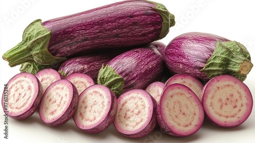 Wallpaper Mural Purple striped eggplants isolated on a white background. Generative AI Torontodigital.ca