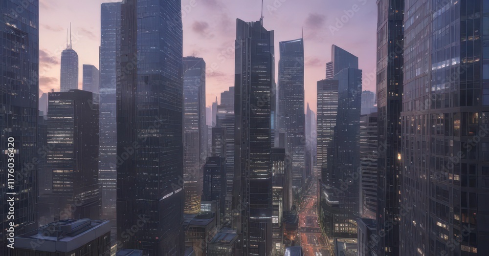 Obraz premium Cityscape with gradient texture of skyscrapers and streets, street, architecture