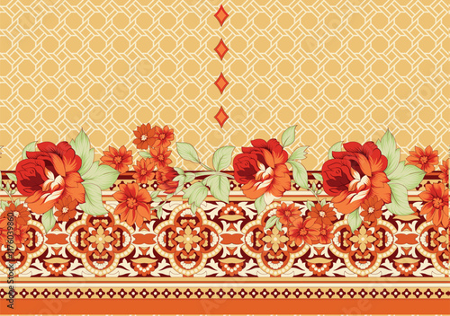 A free-flowing botanical Border intersected with linear geometric accents for an organic-modern wallpaper and stylish wrapping paper.