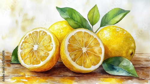 Lemon Watercolor Illustration Vintage Art. Generative AI photo