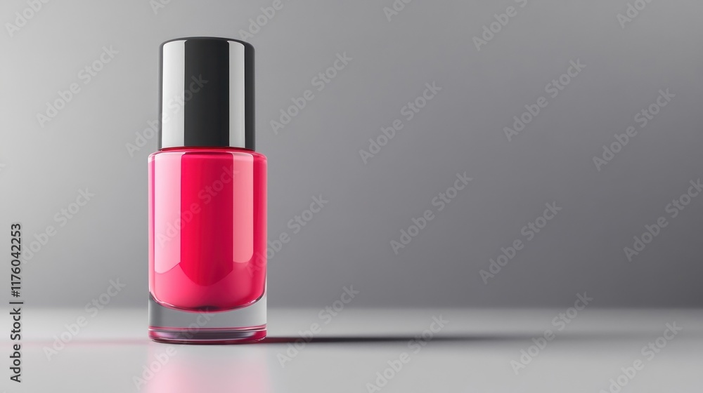 Single pink nail polish bottle on grey background. Single pink nail polish bottle on grey background.