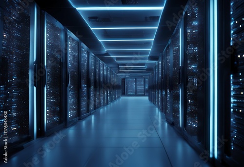 Advanced illuminated blue striking neon overhe.png racks server server rows lights room photo