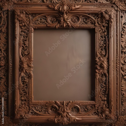 Intricately carved wooden frame with ornate scroll details,  ornate details,  decorative frames photo