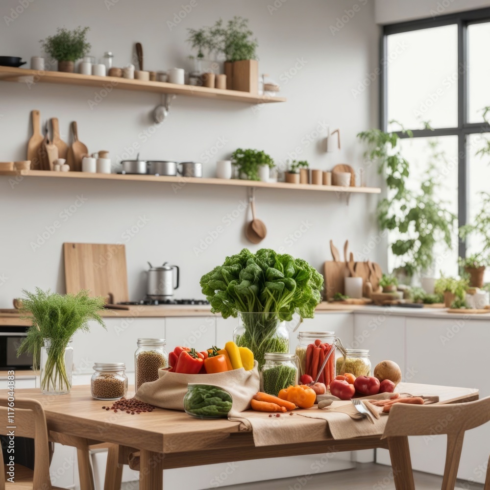 Attractive display of fresh vegetables and herbs in stylish kitchen. Bright colors of tomatoes and lemons elevate atmosphere. Perfect for cooking inspiration, lifestyle promotions, and food blogs. Attractive display of fresh vegetables and herbs in stylish kitchen. Bright colors of tomatoes and lemons elevate atmosphere. Perfect for cooking inspiration, lifestyle promotions, and food blogs.
