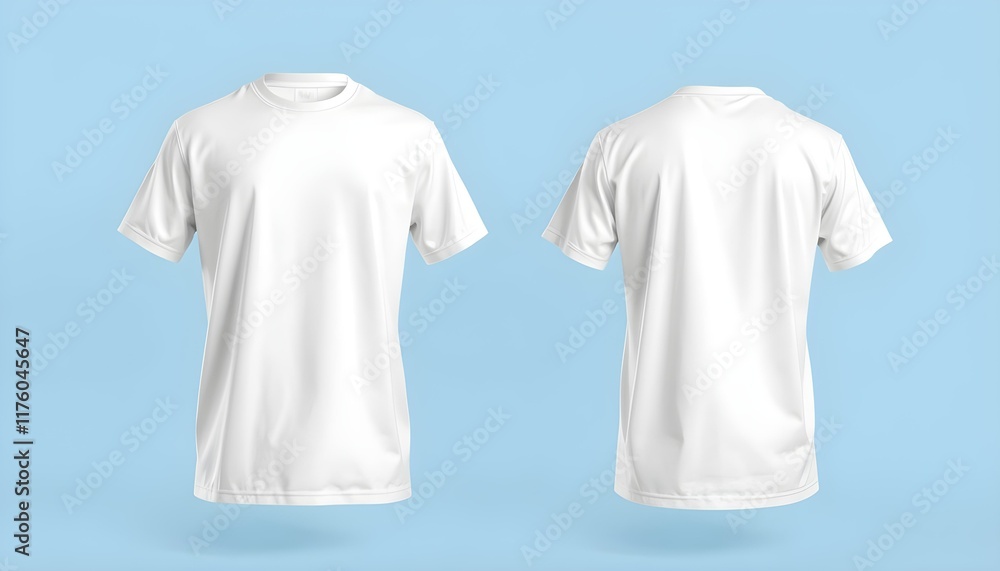 White t-shirt, front and back view, clean design, plain apparel, mockup, blank canvas, minimalist clothing, casual wear, basic garment, unisex fashion, textile texture, fabric details White t-shirt, front and back view, clean design, plain apparel, mockup, blank canvas, minimalist clothing, casual wear, basic garment, unisex fashion, textile texture, fabric details