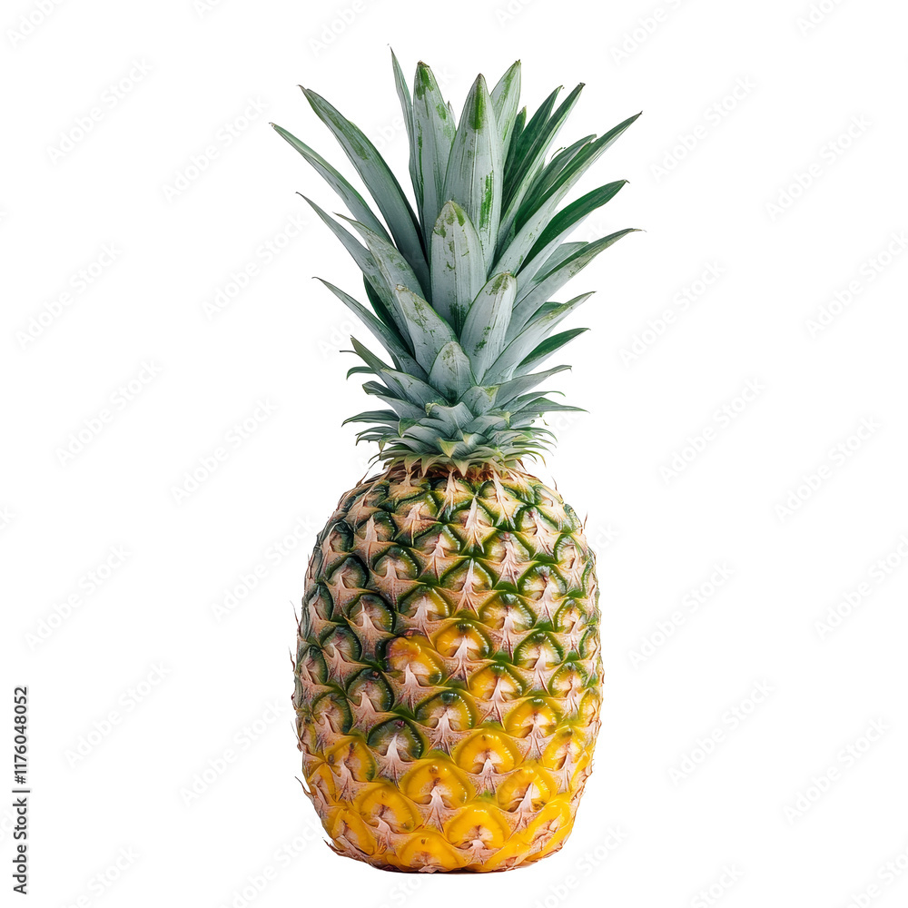 A single ripe pineapple stands alone against a plain backdrop, showcasing its vibrant color and unique texture, Single ripe pineapple isolated A single ripe pineapple stands alone against a plain backdrop, showcasing its vibrant color and unique texture, Single ripe pineapple isolated