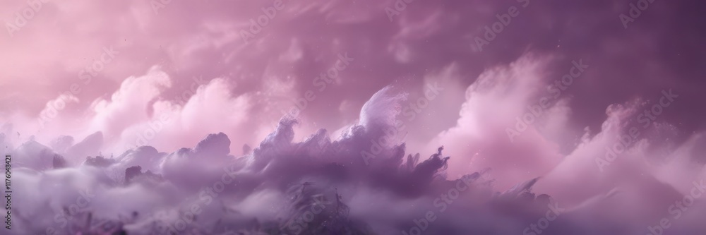 Fototapeta premium Soft pink and purple hue mist, gentle wisps of fog, ethereal glow, background, fog